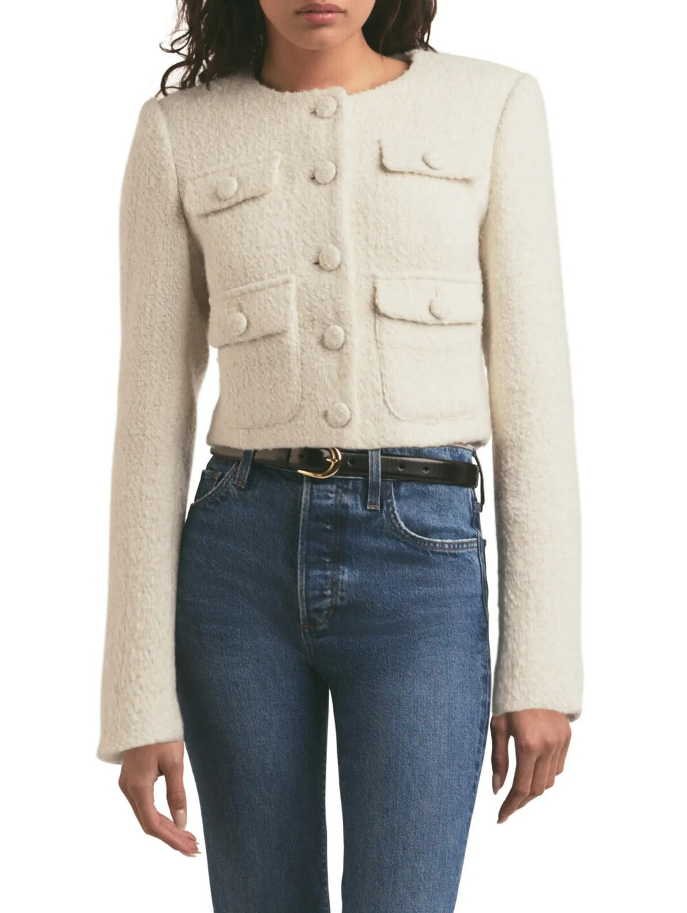 NEW, Favorite Daughter The Emily Bouclé Crop Jacket in Ivory Sz M #SJ2680